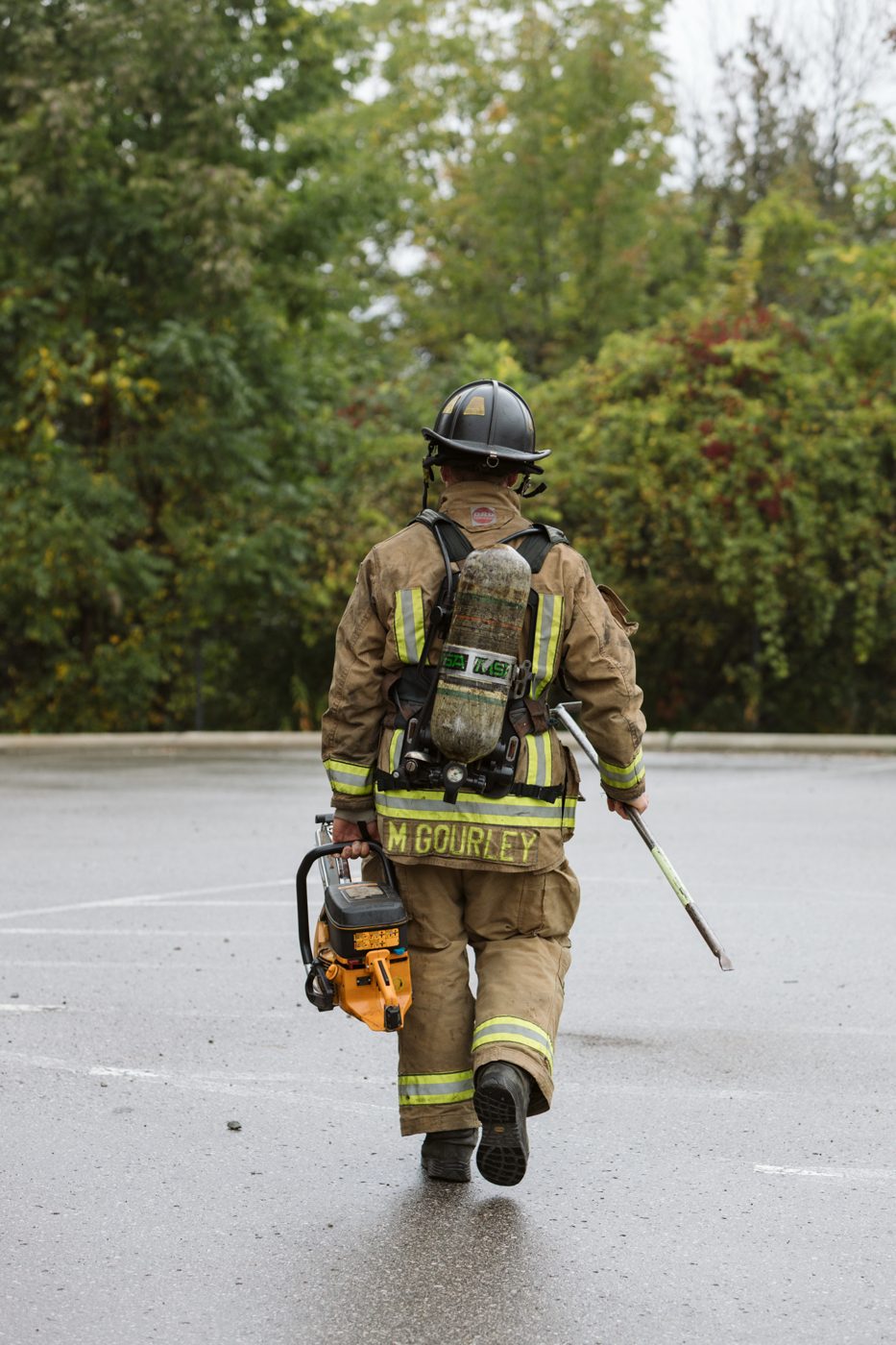 Mitch Gourley walking in full gear